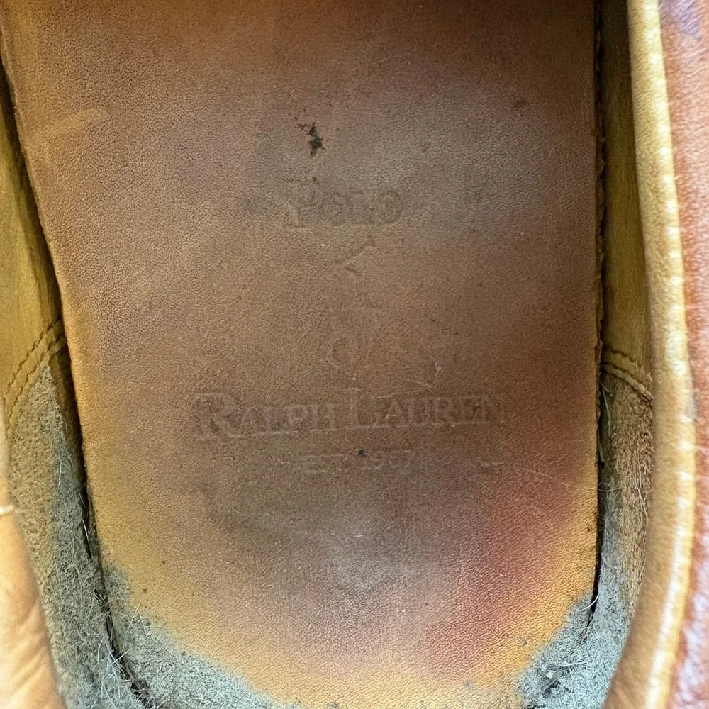 Polo Ralph Lauren Mens Tan Leather Boat Shoes Moc Toe Loafers AAM19420 9.5 D